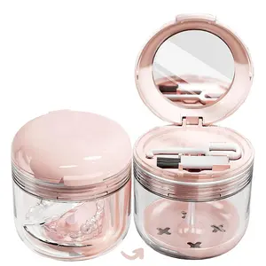 Leak Proof Denture Bath Case with Strainer Basket, Retainer Aligner Soak Container, Portable Travel Braces Mouth Guard Cleaning Storage Cup
