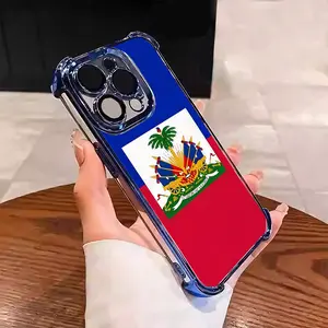 Luxury Haiti Flag Pattern Red Blue Collage Design Suitable for Aesthetic Electroplated TPU Casing For iphone 17 16 15 14 13 12 11 X XS PRO PLUS MAX AIR Samsung S25 S24 S23 Four Corners Anti-Fall Transparent Casual Soft Silicone Phone Cases L1798