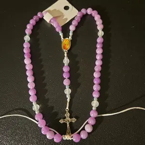 Adjustable Rosary with Lavender Beads and Cross Charm - Detailed View Product Image Included
