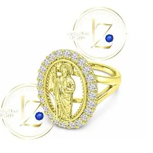 COD1010  San judas Gold Plated Crystal Statement Ring Wide Band Criss-Cross Design for Women with Blue Accents