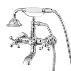 Clawfoot Tub Faucet, Wall Mount Bathtub Faucets With Handheld Shower, Vintage Polished Chrome Clawfoot Tub Filler Faucet Shower Kit With Adjustable Swing Arms And 360 Degree Rotation Spout For Bathtubs