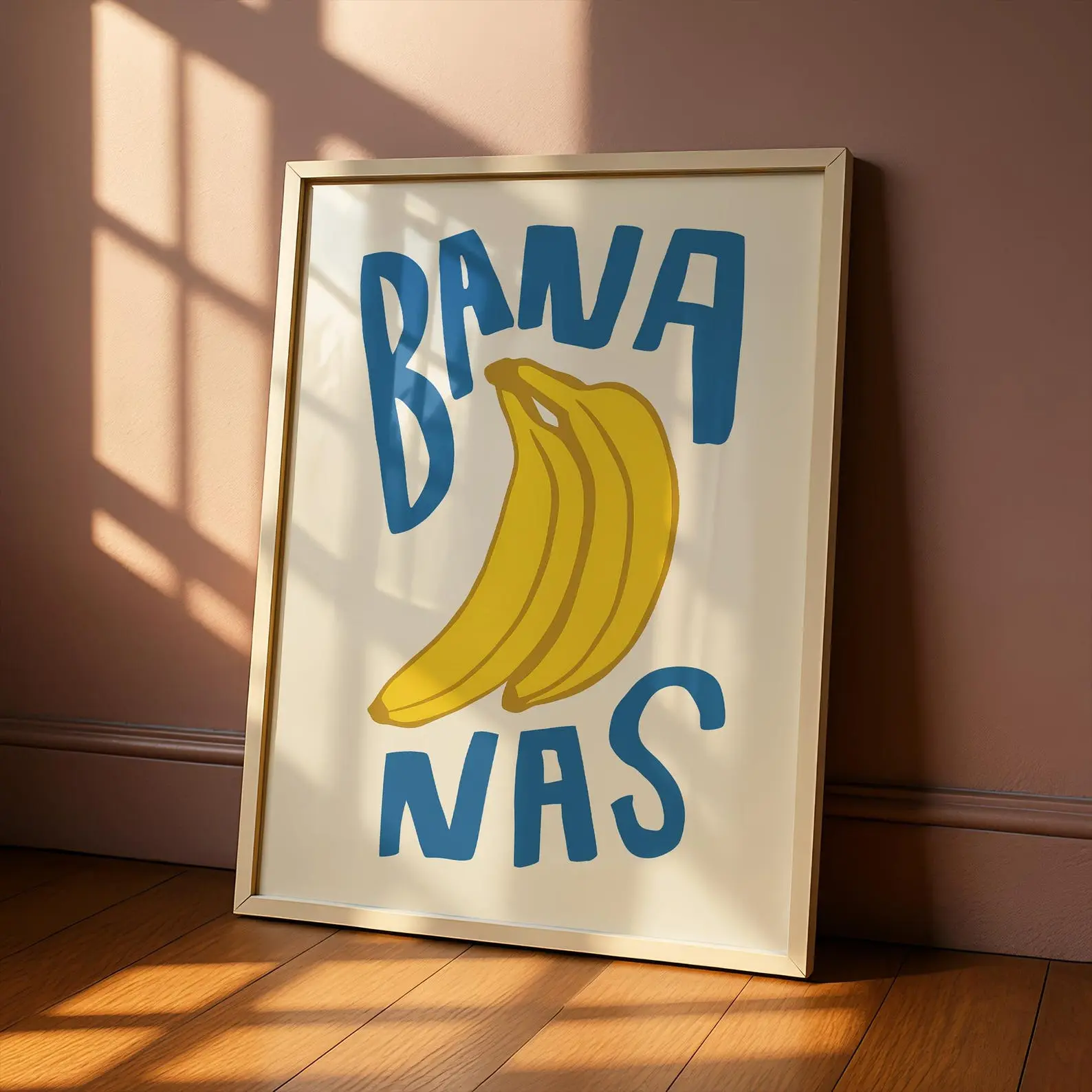 Funny Kitchen Wall Art, Bananas Poster, Retro Pop Art Print, Bold Typography Fruit Decor Yellow Blue