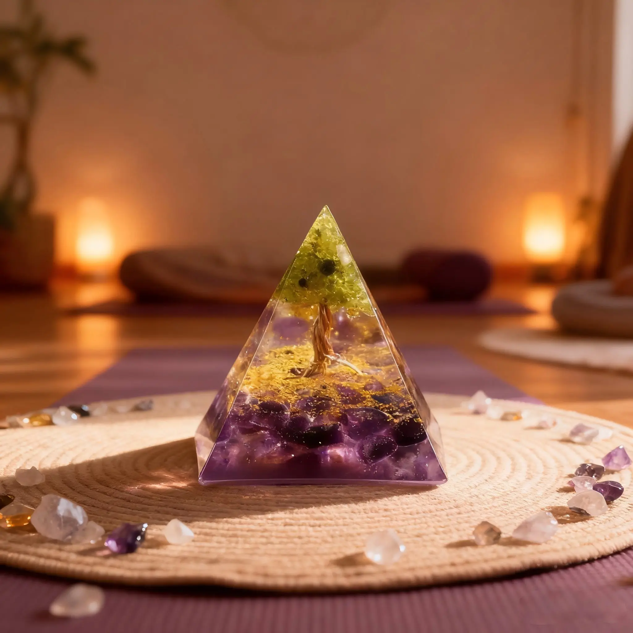 1pcs Epoxy Geometric Glossy Natural Crystal Gravel Energy Pyramid Statue - Durable Crystal Pebble Home Decor Accent Piece with Durability, Added Energy & Collectible Value for Home Supplies