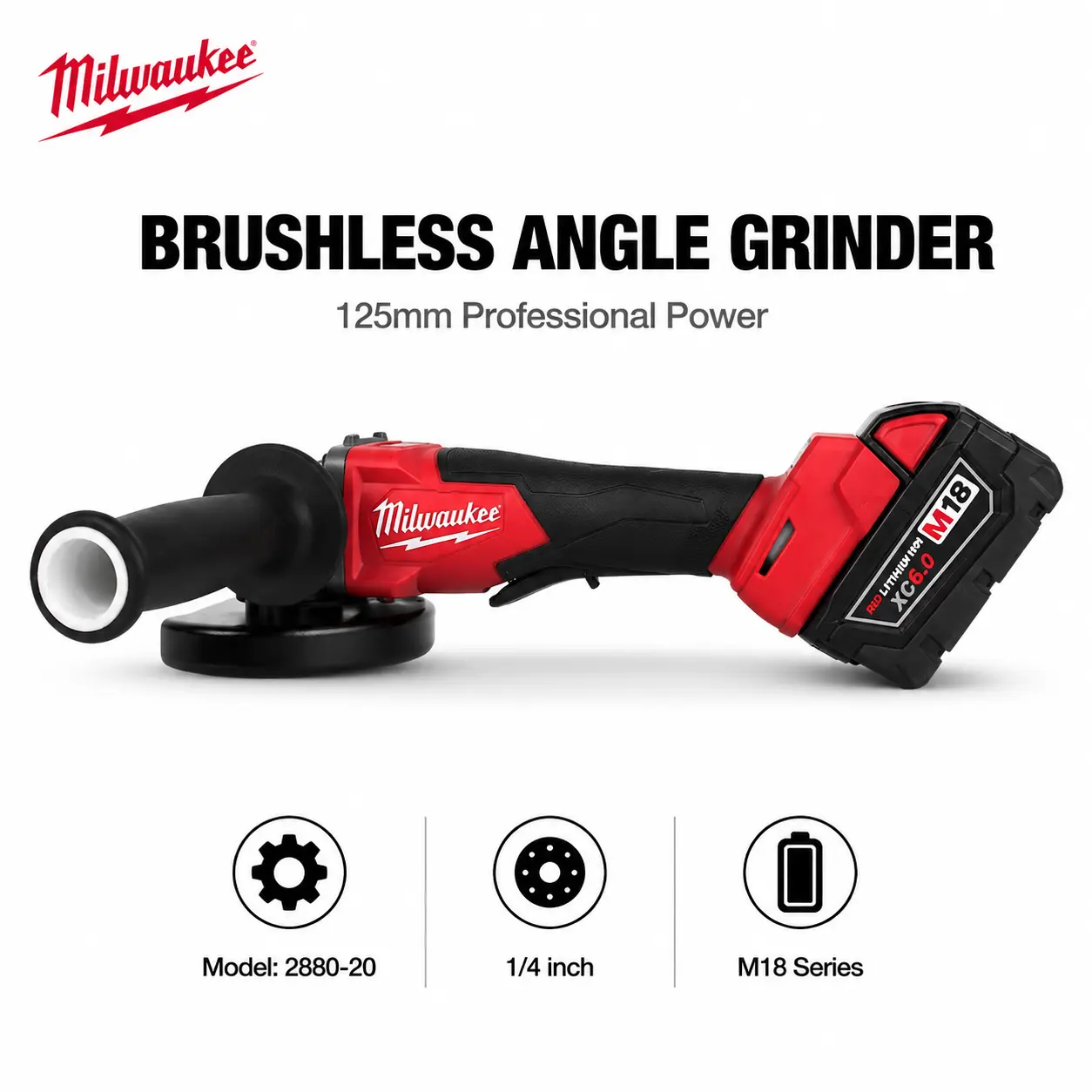 Milwaukee M18 18V Cordless Brushless Angle Grinder 5 Inch Variable Speed 9000 RPM M14 Spindle Non-Locking Paddle Switch Electric Power Tool Set for Metal Cutting Grinding Polishing Welder Masonry Workshop DIY