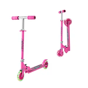 VEVOR Kick Scooter for Kids Ages 3+, 2-Wheel Toddler Scooter with Light-Up Wheels, Adjustable Height Handlebar, Wide Anti-Slip Deck, Foldable Lightweight Frame for Boys & Girls up to 110 lbs, Pink