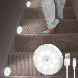 Motion-sensor Night Light, 4 Counts 8-LED 3-Mode USB Rechargeable Sticky Magnetic Night Light for Cabinets, Stairs and Bedroom, Dimmable Night Light