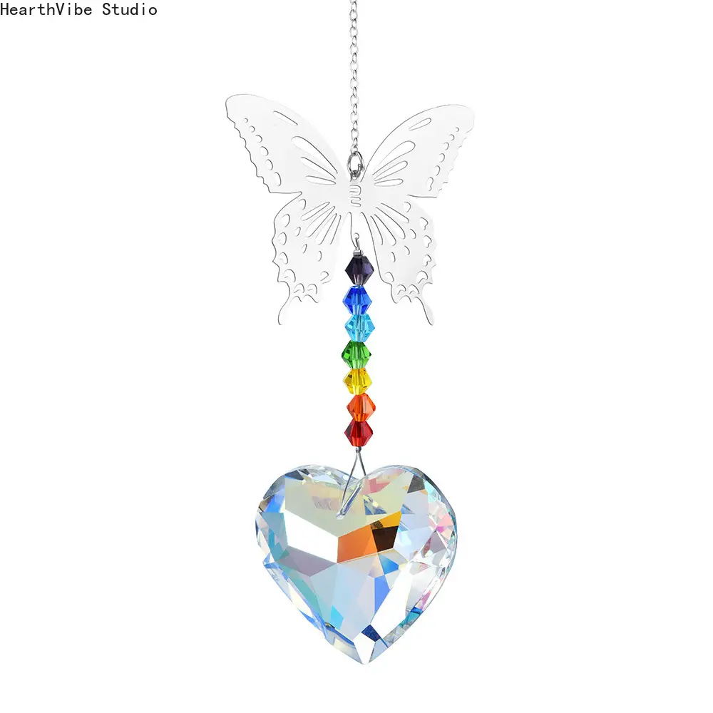 Butterfly Love Crystal Suncatcher - Dragonfly Heart Window Hanging Rainbow Maker, Hammock Accent for Camping & Outdoor Sports, Home Decoration, Home Decor Items, Decorative Hanging Piece, Hangable, Creative Home Decor, Outdoor Decor