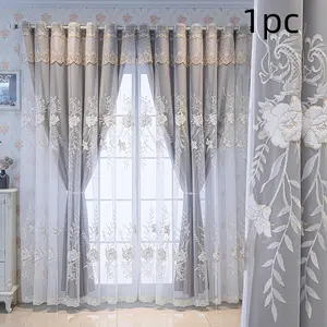 1pc Luxurious Light Blocking Bedroom Curtain Window Curtain, Embroidered Curtains Detail Double Layer Sheer Fabric, Thermal Insulated Sun Protection, Thick and Drapey, Easy to Clean