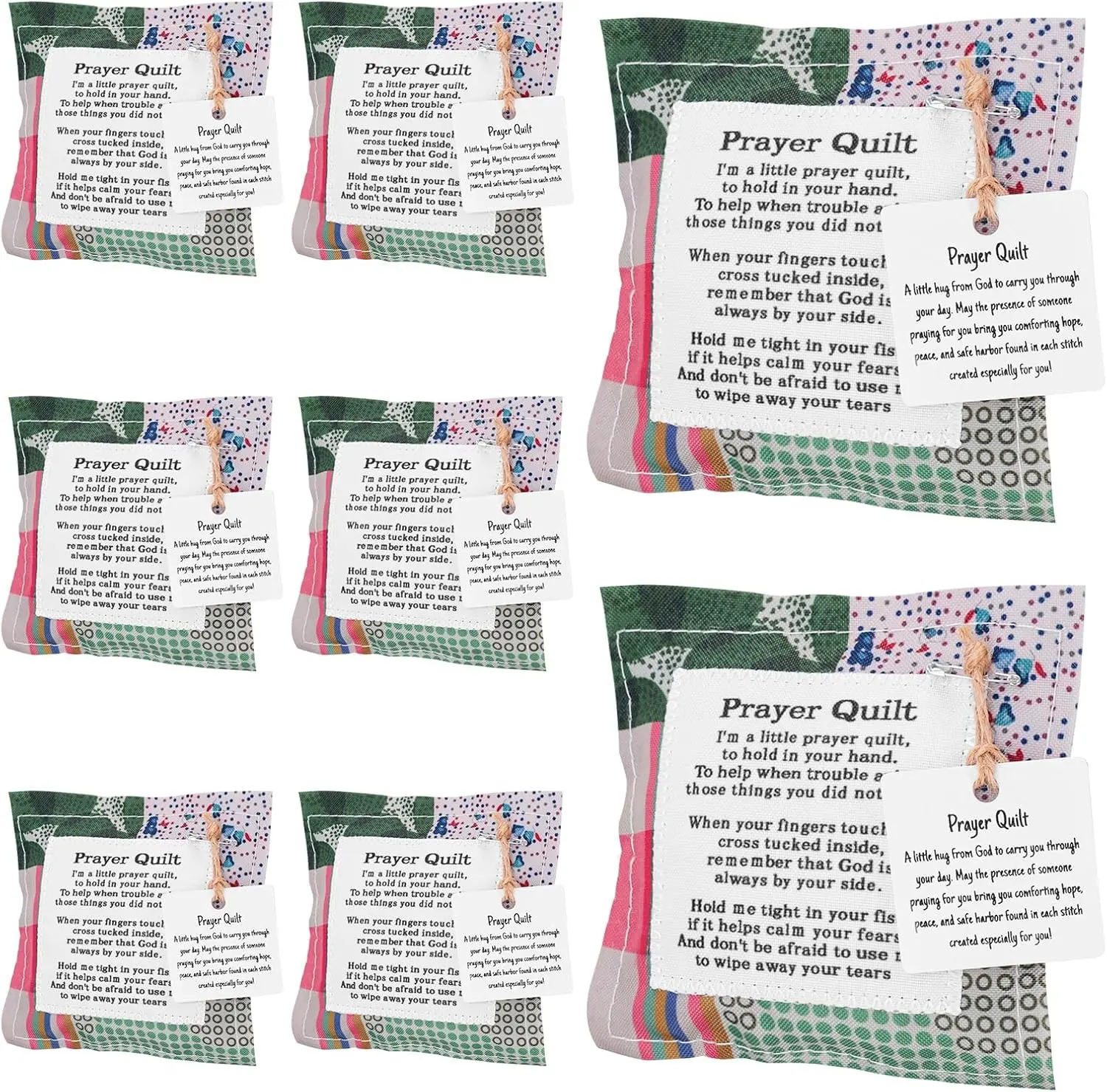 8 Pieces Mini Prayer Quilt with Cross Inside Pocket Prayer Quilts Squares Poem Patches Handmade Scripture Prayer Cloths for Religious Pastor Church Christmas Appreciation Gifts (8 PCS)