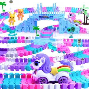 248pcs Tracks Car Toys Set for Girls Aged 2-7 Years Old, Magic Bendable Race Track with Unicorn & Train, Perfect Birthday Gift