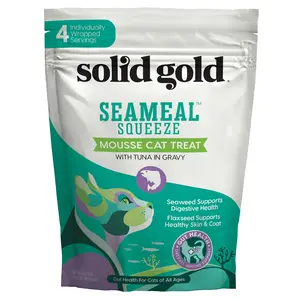 Solid Gold SeaMeal™ Squeeze Mousse Cat Treat with Tuna in Gravy, For Cats, All Ages, 4 Pouches, 0.5 oz (14 g) Each