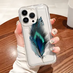 Colorful Feather Pattern Soft TPU Flexible Full-Body Airbag Shockproof Protection Phone Case , Clear Cover For iPhone 16 15 14 13 12 11 Pro Max Plus X