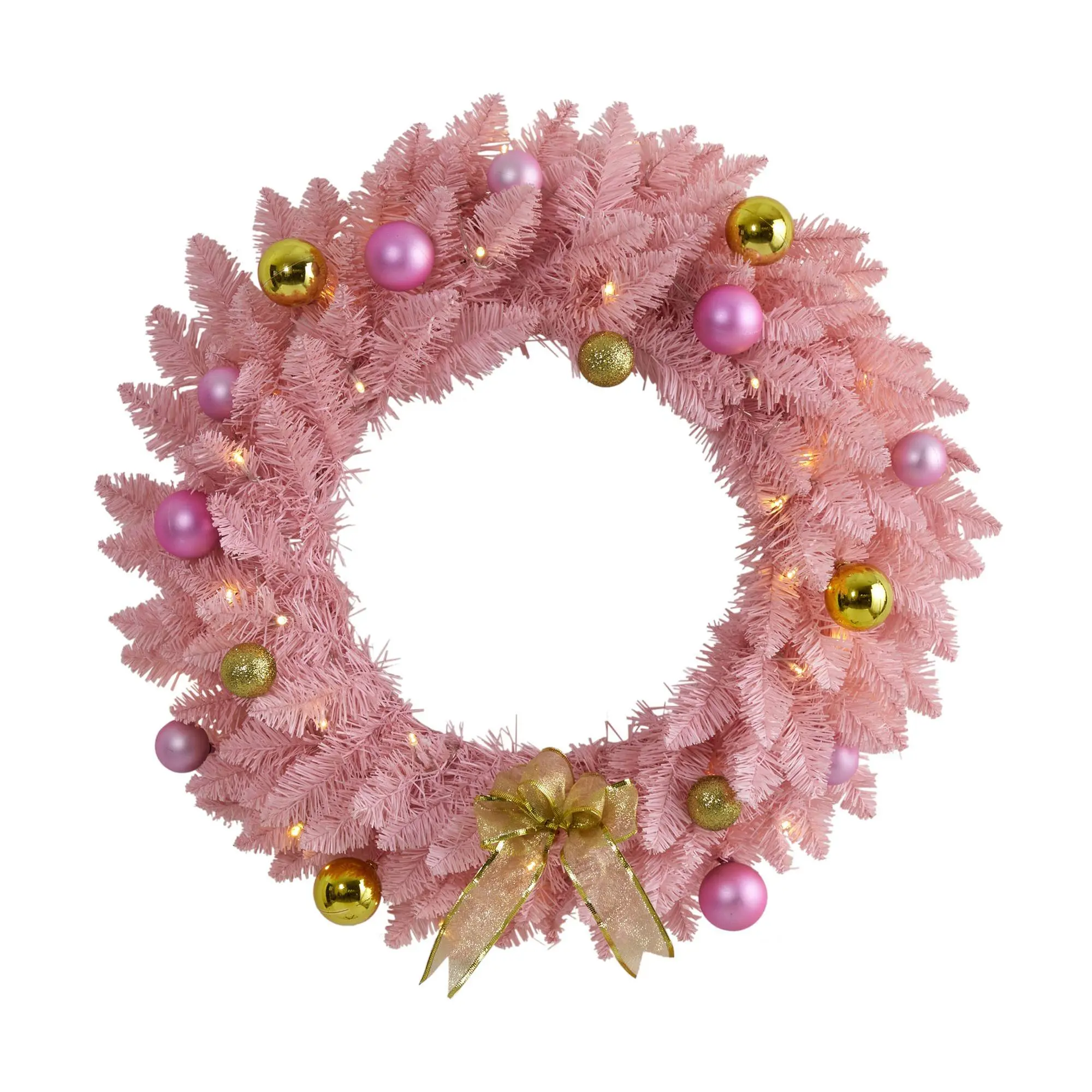 Nearly Natural 24" Pink Christmas Wreath with 35 Lights Nearly Natural 24" Pink Christmas Wreath with 35 Lights