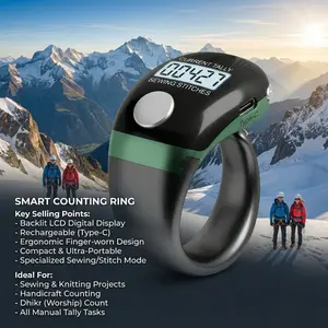 LCD Electronic Digital Tally Counter Smart Ring Point Marker Row Finger Counter Type-C Charging Ring Holder Mini Stitch Counter