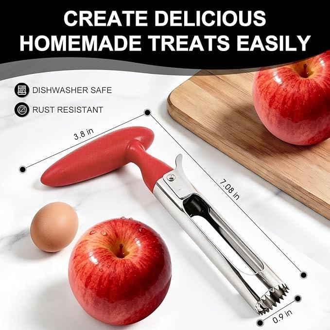 Apple Corer Tool Ergonomic Non-Slip Handle Sharp Serrated Blades Stainless Steel Fruit Core Remover Kitchen Tool Red