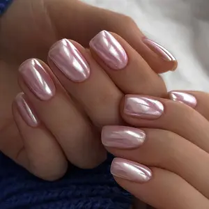 New Cross-Border Japanese Style Short Square False Nail Tips, Sweet Solid Coated Nail Art, Easy Wear Fake Nails, Glossy False Nails, Glitter Decorative Nails, Glittering Fake Nails
