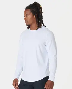 Aviation Tee Curved Hem Long Sleeve White , XXL