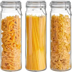 ComSaf 3-Pack 68oz 13-Inch Tall Glass Pasta Containers for Spaghetti & Long Pasta, Slender Airtight Canisters for Vertical Pantry Organization, Food Storage Jars for Linguine & Breadsticks