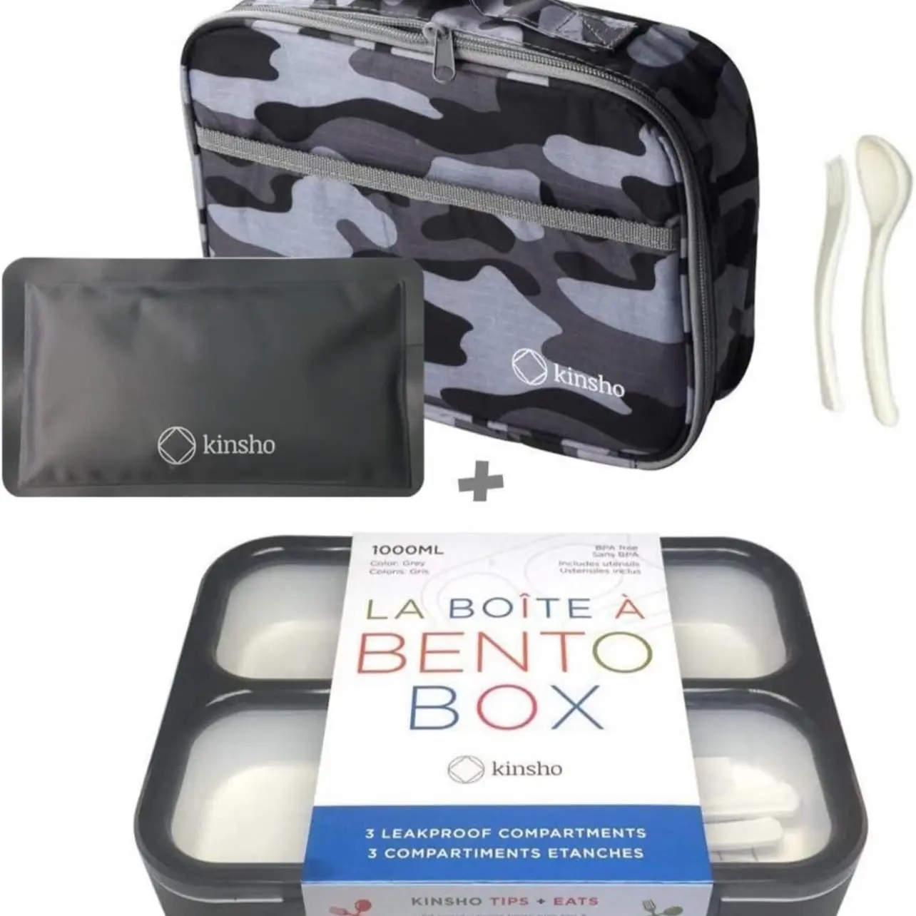 Bento Box w/Camo Lunch Bag, Insulated Container w/Ice Pack, 3 Compartments - NWT