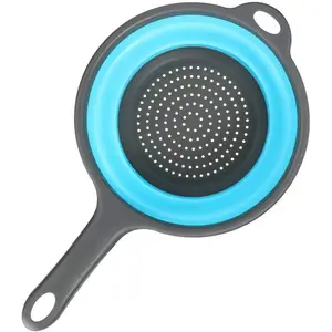 Kitchen Foldable Silicone Strainer Colanders, Collapsible Colanders with Handles, Space-Saver Folding Strainer Colander for Draining Pasta, Vegetable (Blue)