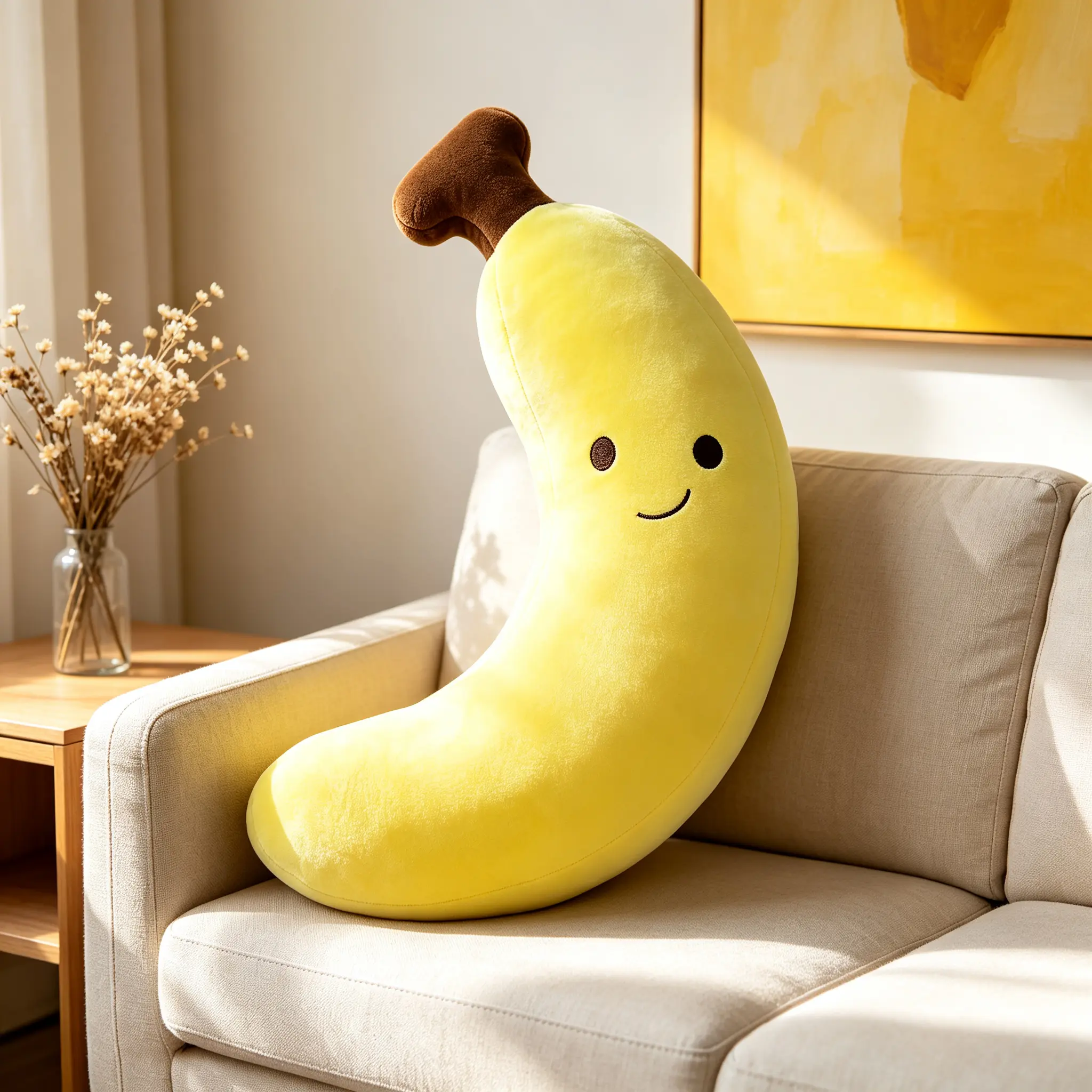 Trending soothing smiling fruit plush pillow — soft and cute eggplant/banana plush cushion; bedside leg-holding companion for sleeping; adorable birthday gift for girls