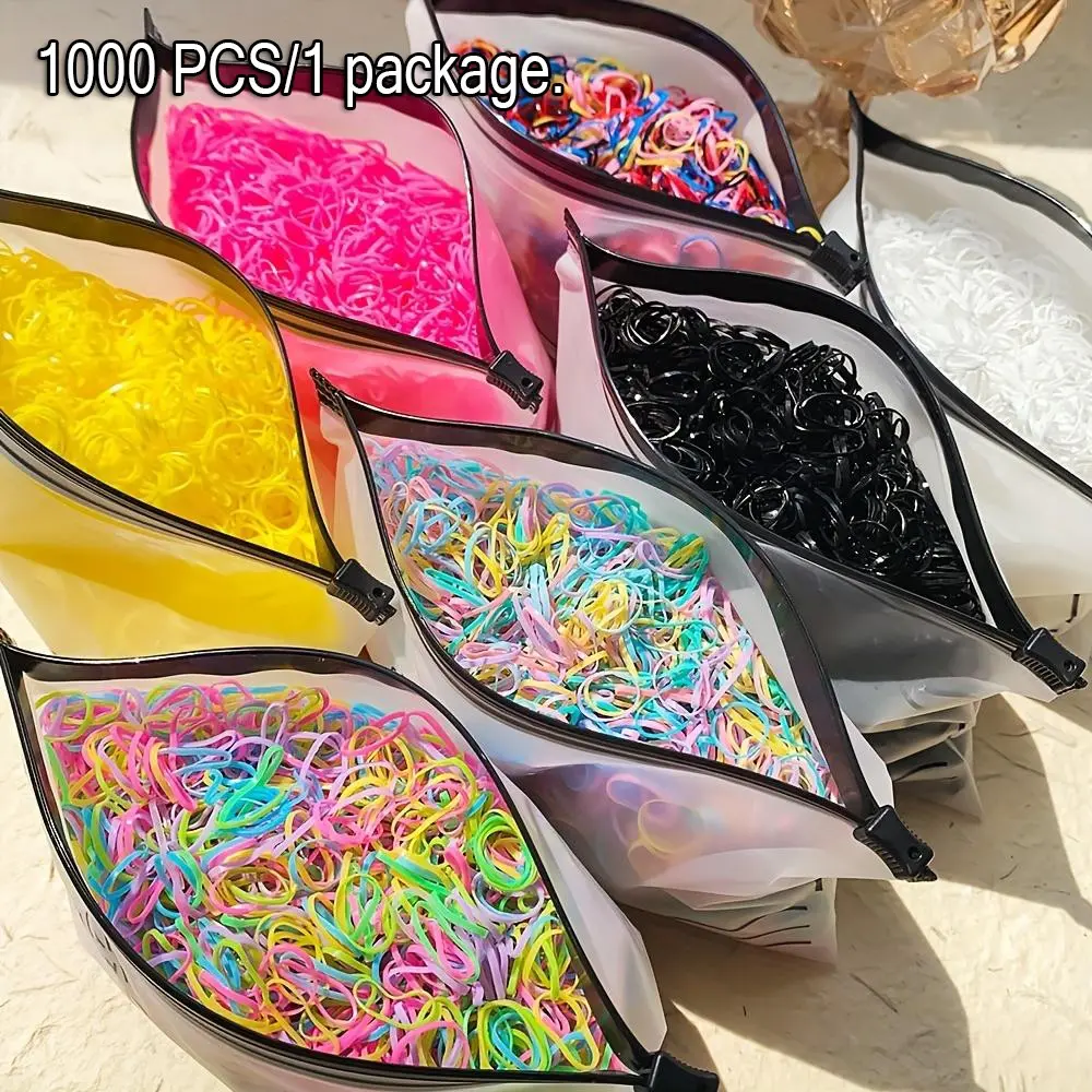 Flexible Hair Ties, 1000pcs/set High Elastic Mini Hair Ties with Durable Plastic Storage Bag, Hair Accessories for Women & Girls, Hair Accessories Sets, Elastic Hair Accessory, Hair Style Accessory, Bulk Hair Ties