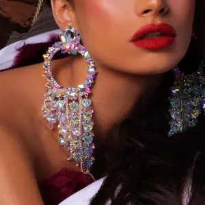 Women’s Stonefans Heart Hoop Earrings, Rhinestone Tassel Fashion Jewelry 2024