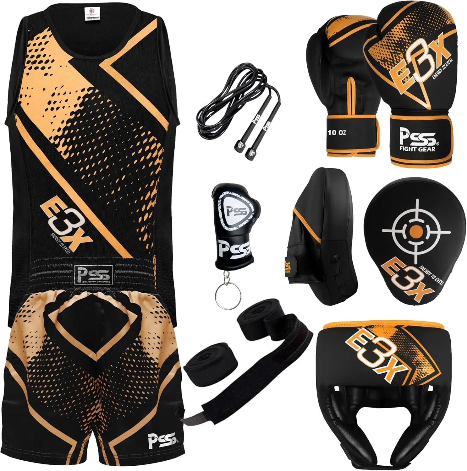 PSS Kids Boxing Set-Boxing Gloves, Uniform, Focus Pad, and Head Guard - Safe, Durable, Lightweight Equipment for Boys/Girls Youth Training, Fitness