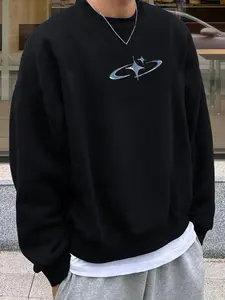 Men's Star Print Drop Shoulder Sweatshirt, Regular Fit Casual Long Sleeve Round Neck Pullover for Spring & Fall, Fashion Men's Top for Daily Wear Fitted, Casual Street Fashion
