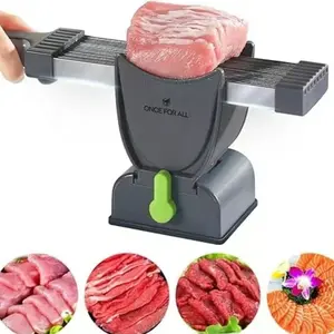 Home Use Fresh Meat Slicing & Bone-Chopping Knife Set, Manual Beef & Mutton Slicing Knife, Shredding Tool for Hot Pot & BBQ, Desktop Fruit Thin-Slicing Tool Table Top Suction Steel Stainless Kitchen Utensils Accessories Blade，Thickness from 2 mm to 4 mm