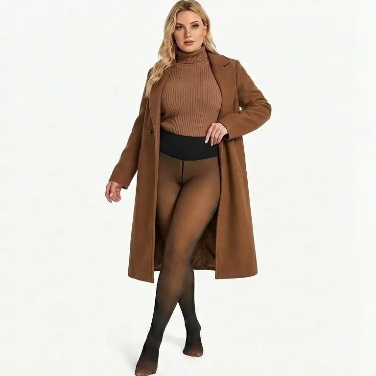 Women's Plus Size Sheer Look Tights, Thick Fleece Lined High Waist Legwear with Tummy Control and 280D Compression Clothes, Curvy Women Plus Size, Hand Wash, Thick Tights, Spandex Blend, Full Length, Cold Wash, Body Slimming, Hang Dry, Nylon, Sweet Sexy