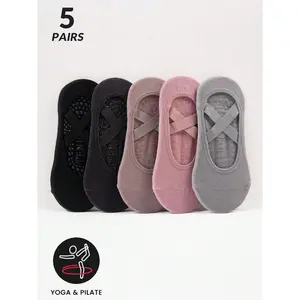 2/5 Pairs Women Non-Slip Yoga Socks With Rubber Grips, Multicolor Low Cut Ankle Socks For Pilates, Dance, Workout, Indoor Exercise, For Gym