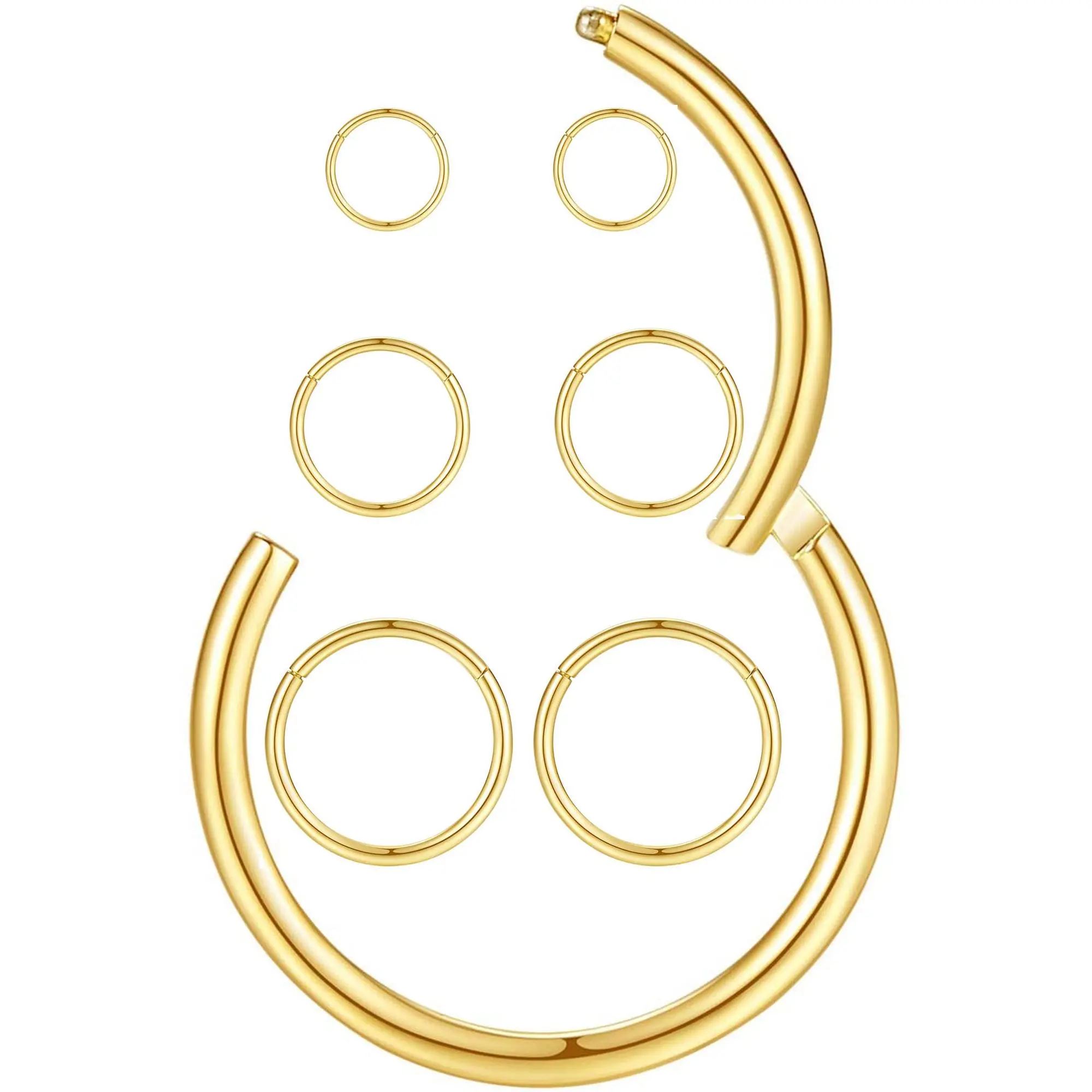 3pairs 18g/16g 6/7/8/9/10mm Steel Clicker Hinged Nose Rings Small Thin Hoop Earrings  Safety Plated Tiny Seamless Hoops Set For Septum Nostril Cartilage Helix Tragus Daith Earlobe 2nd & 3rd Hole Multiple