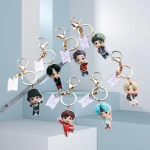 DIY for Korean Male Singing Group Bangtan Boys Acrylic Keychain Cartoons Backpack Pendant Accessories Friend's Holiday Gift
