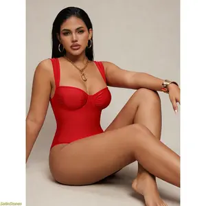 Plus Size Women One Piece Swimsuit, Summer Beach Fashion Bathing Suit, Shiny Ruched Wrap Style Swimwear With Body Flattering Silhouette Design, Tummy Control Soft Stretch Fabric for Beach Party, Holiday Vacation And Outdoor Water Activities