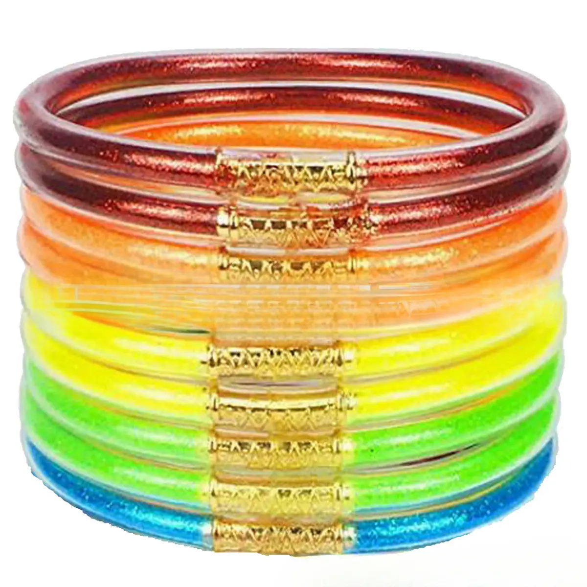 popularNine Layer Silicone Tube Gold Powder Jelly Bangles Bracelet, Rainbow Sparkling Bracelet Set, Colorful Bracelet Accessories