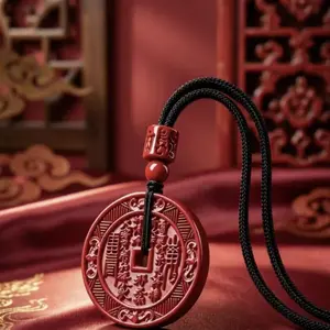 Premium Red Stone Amulet Necklace - Classic Coin Talisman Pendant with Braided Rope, Lucky Charm Gift for Fashion Jewelry Enthusiasts (Fits Journal, Carabiner, Bag)