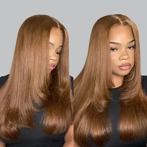 ISEE HAIR Chestnut Brown Layered Cut Straight Wear & Go Wig Human Hair 7x5 Lace Front Wig Glueless Pre-Cut Lace Pre-Plucked Hairline Beginner Friendly Ready To Wear Wig 150% & 180% Density Vacation Hair Summer Hair #SummerWins #DealsForYouDays