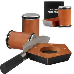 Portable KitchenRolling Knife Sharpener Kit,Roller with Diamond Sharpening Disks,WoodenHolder with Degree Angle 15&20°for All  Knives,Easy Knife Sharpening,Knife Sharpening Tool for Kitchen Camping Picnic Di Ceramic ning Ro Home om sharp