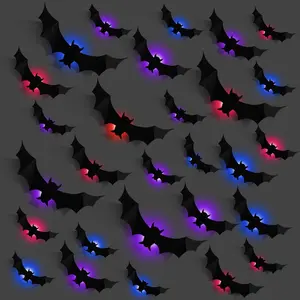 24 Pcs Halloween Bats Decorations - 3D Bat Wall Decor Lights 10 Styles Waterproof PVC, for Halloween Party Supplies Outdoor Decor Window Desk Door Decorations