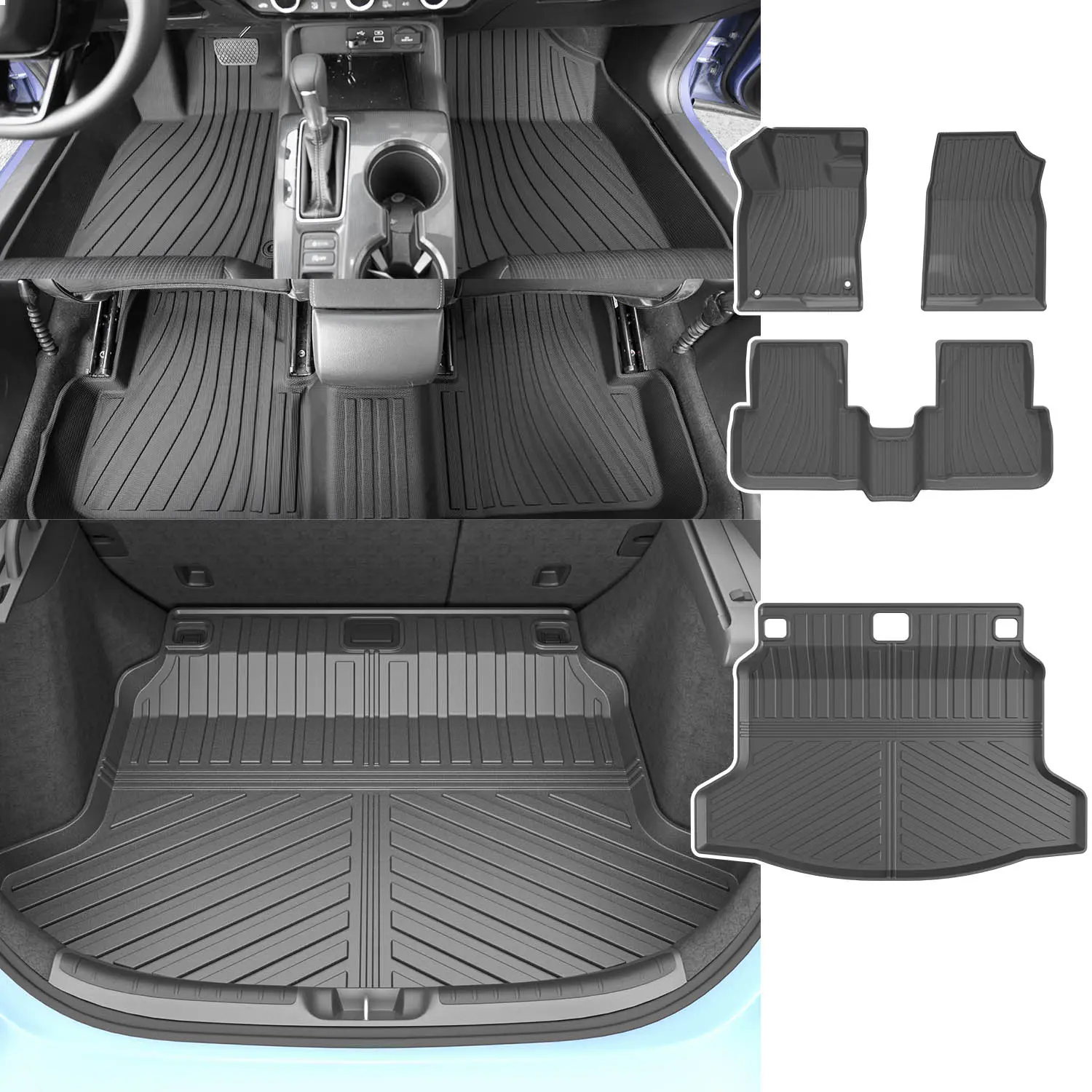 [Fits 22-26 Civic] Floor Mats Compatible with 2022-2026 Honda Civic Hatchback Cargo Mat Floor Liner Back Seat Protector TPE Replacement for 2022 2023 2024 2025 2026 Honda Civic Accessories (Trunk Mat+Floor mats)