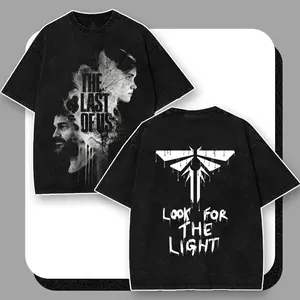 The Last of Us Joel & Ellie Firefly "LOOK FOR THE LIGHT" Black Graphic Vintage Washed Oversized T-Shirt Hoodie Sweatshirt Tank Top Streetwear Menswear