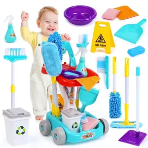 Pretend Play Cleaning Set, 22PCS Pretend Play Housekeeping Cart with Broom Mop Duster, Educational Role Play Toy for Toddlers tiktokshopspringglowup