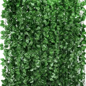 12pcs Artificial Ivy Vines Leaf Garland Hanging Ivy Plants for Room Garden Office Wedding Wall Décor Green Ivy Leaf Garland Wall Hanging Vine Home Garden Decoration Wedding Party DIY Fake Wreath Leaves Rattan Spring Summer Home Decor Decorative