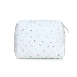 Cotton Quilted Makeup Bag for Women, Large Travel Coquette Cosmetic Bag, Aesthetic Cute Floral Toiletry Skincare Organizer (Floral Style),Toiletry Pouch for Women Teen Girls,Cosmetic Bag for Women