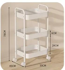 3 Layers heavy duty Carbon Steel Trolley Shelf Double Armrest with lockable Wheels Storage Rack Multi-layer Snack Shelf Mobile Kitchen Floor Storage Shelf,3-tier metal rolling utility cart multi functional storage organizer with handle double armrest