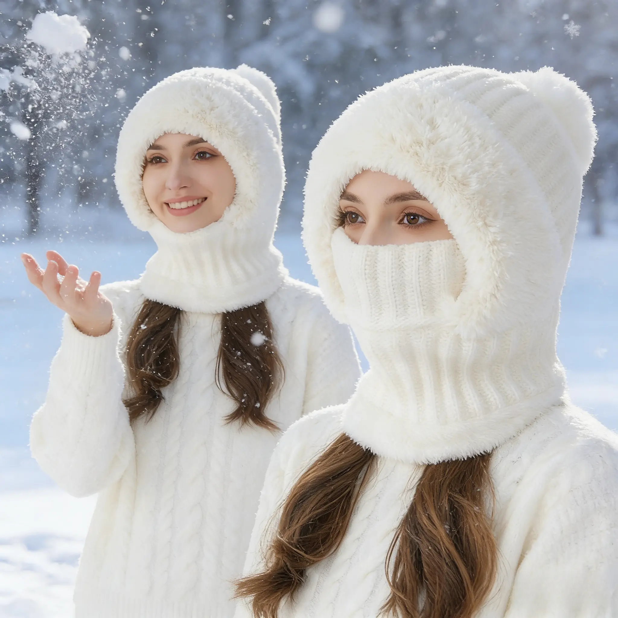Women's Solid Color Pom Pom Decor Beanie Hat, Casual Warm Thickened Knit Hat for Fall & Winter, Fashion Accessories for Women