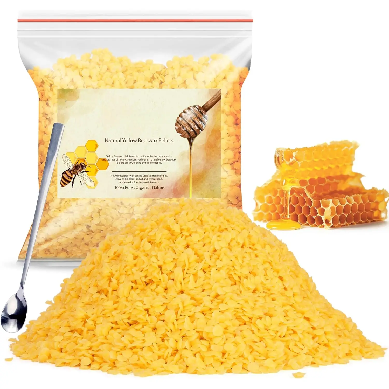 Beeswax Pellets, 5LB  Yellow Bees Wax Pastilles -  Grade & Triple Filtered for  Care, , Candle Making, Lip Balm,   and Soap Making