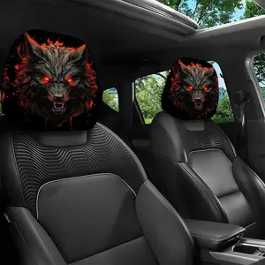 2pcs 11x10.2 inch Fierce Red-Flame Wolf Pattern Car headrest covers, Car seat decorative, Universal,easy to install,durable car interior seat accessories,Suitable for daily commutes and travel,ideal gifts for car enthusiasts,0109LYY