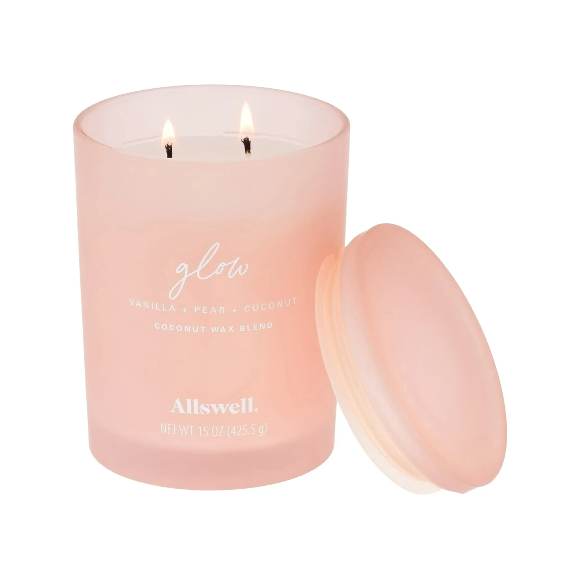 Candle Glow Vanilla, Pear & Coconut Scented 2-Wick 15oz Spa Jar Candle - Decorative for Home Decor and Scents, Decoration Kitten Cuddles Aromatherapy